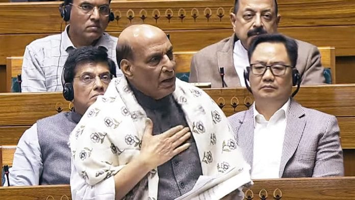 Defence Minister & BJP leader Rajnath Singh speaking in the Lok Sabha Friday | ANI
