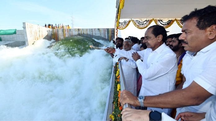 File photo: Former Telangana CM K. Chandrashekar Rao inaugurating the Palamuru–Rangareddy Lift Irrigation Scheme project in Nagarkurnool in September 2023 | ANI