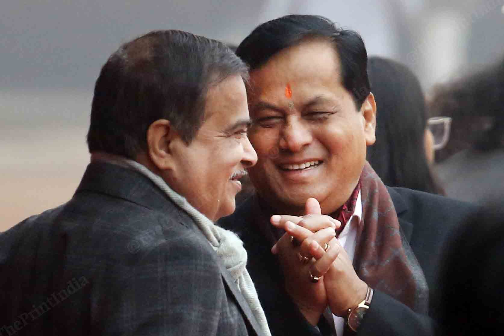 Cabinet ministers Nitin Gadkari and Sarbananda Sonowal at Rashtrapati Bhavan | Praveen Jain | ThePrint