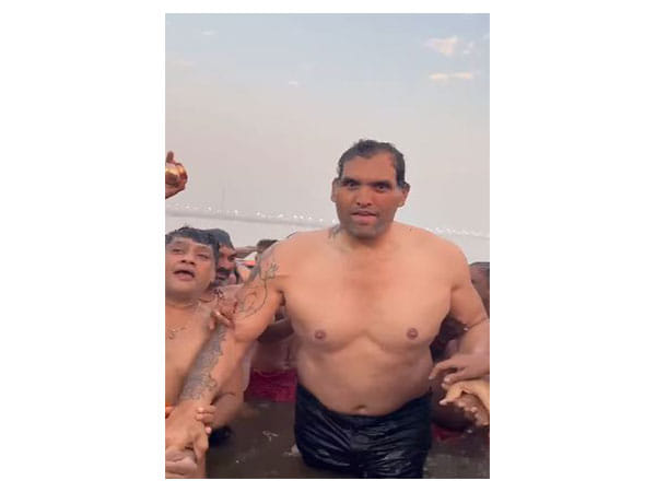 WWE Wrestler Khali takes holy dip in Triveni Sangam at Mahakumbh Mela 2025