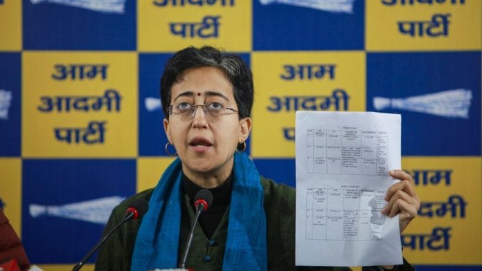 AAP MP Atishi addresses a press conference, in New Delhi, Sunday/PTI