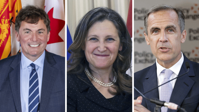 (From left to right) Members of the Liberal Party in Canada Dominic LeBlanc, Chrystia Freeland and Mark Carney | Commons