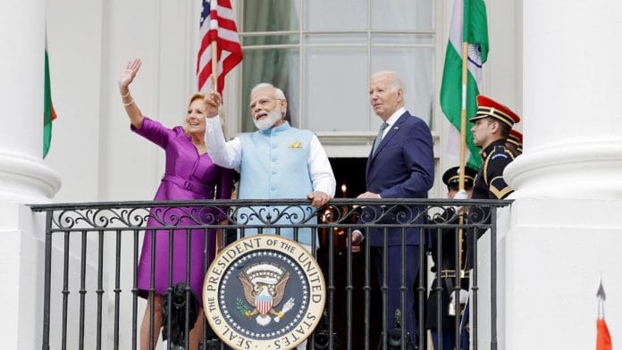 File photo of PM Modi and President Joe Biden and First Lady Jill Biden | ANI