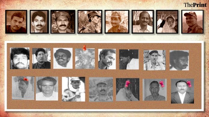 Maoist leaders killed in encounter with security forces (above); those still at large (below) | Illustration: Manali Ghosh | ThePrint