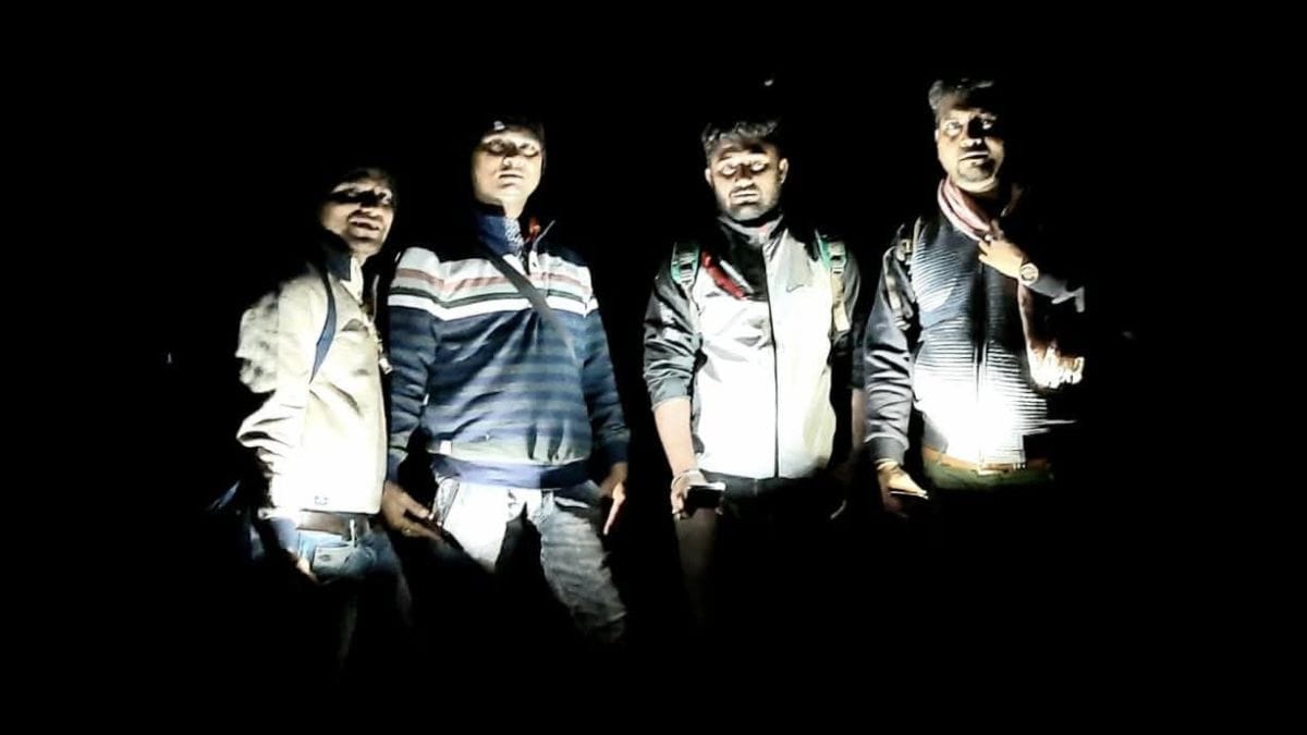 Mukesh Chandrakar, Ganesh Mishra, Chetan and Ranjan Das on an assignment in an area deep inside Bijapur | Photo by special arrangement