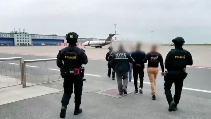 Indian National Nikhil Gupta, accused of plotting to kill Sikh separatist Gurpatwant Singh Pannun, being extradited to the United States, from Prague, Czech Republic | PTI/Screenshot via footage released by Czech Police