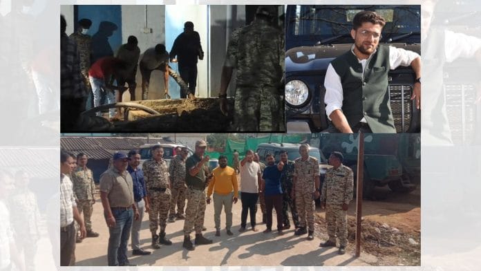 From top right: Mukesh Chandrakar, Bijapur Police at the site of his murder, and the septic tank where his body was found. | By special arrangement
