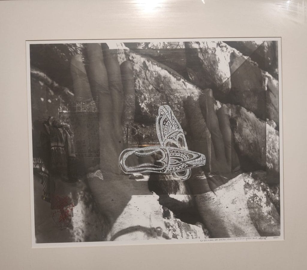 A silver gelatin print reflects an afternoon in Pind Dadan Khan, where a child’s juti falls before the Tazia