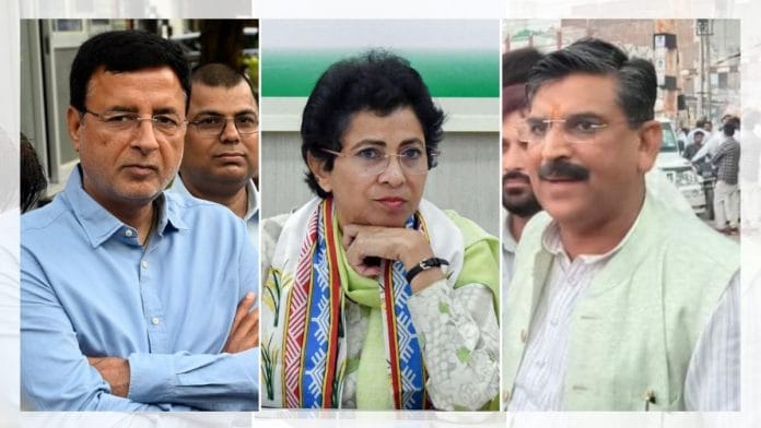 Randeep Surjewala, Kumari Selja and Krishan Bedi | File photos | ANI & X