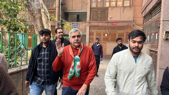 Sandeep Dikshit on a door-to-door campaign in West Kidwai Nagar, New Delhi. | By special arrangement