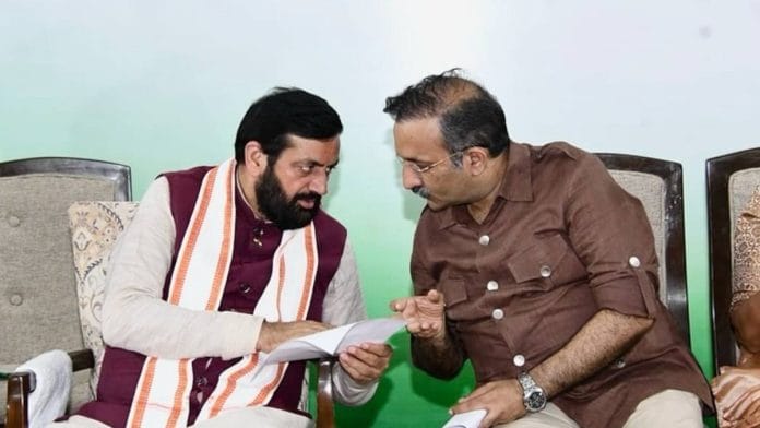 Haryana Chief Minister Nayab Saini with Tarun Bhandari (right) | Photo: Tarun Bhandari’s Facebook page