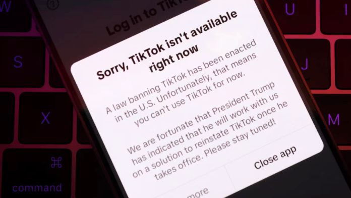 TikTok app with the message 