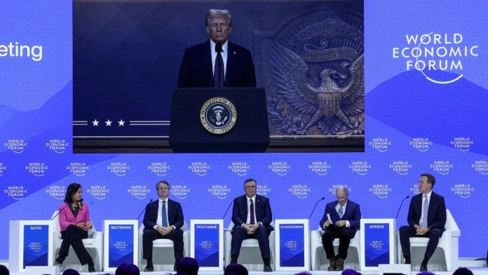 US President Donald Trump makes a special address remotely at the 55th annual World Economic Forum (WEF) meeting in Davos, Switzerland | Yves Herman | Reuters