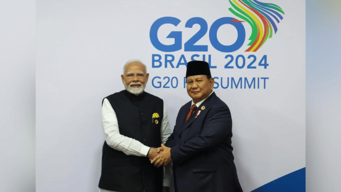 Prime Minister, Shri Narendra Modi met President of Indonesia, H.E. Mr. Prabowo Subianto on the sidelines of the G20 Summit in Rio de Janeiro, Brazil | Image via MEA