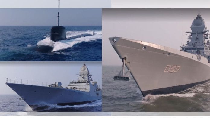 Clockwise from top left: INS Vaghsheer, INS Surat and INS Nilgiri. | Indian Navy