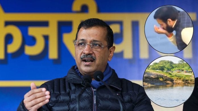 AAP national convenor Arvind Kejriwal and (inset, top) Haryan CM Nayab Singh Saini. | Suraj Singh Bisht/ ThePrint, @NayabSainiBJP & ANI