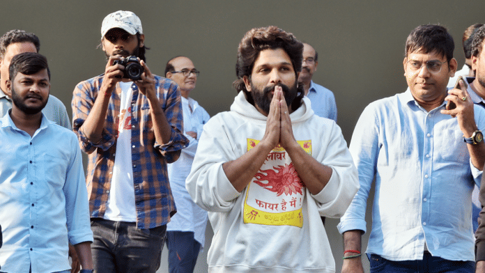 Actor Allu Arjun greets the media at his residence after being released from Chanchalguda Central Jail, in Hyderabad on Saturday, 14 December, 2024 | ANI file photo