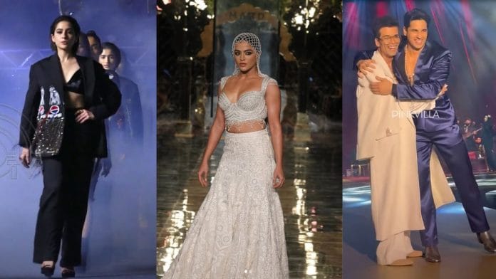 (L-R) Sara Ali Khan, Wamiqa Gabbi, Karan Johar, and Sidharth Malhotra | Photos: YouTube/10TV LIFE & Pinkvilla, Instagram/@fdciofficial
