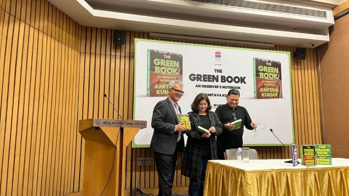 Left to right: Amitava Kumar, literary agent Hemali Sodhi, and Harper Collins editor Udayan Mitra at the launch of The Green Book | Antara Baruah, ThePrint