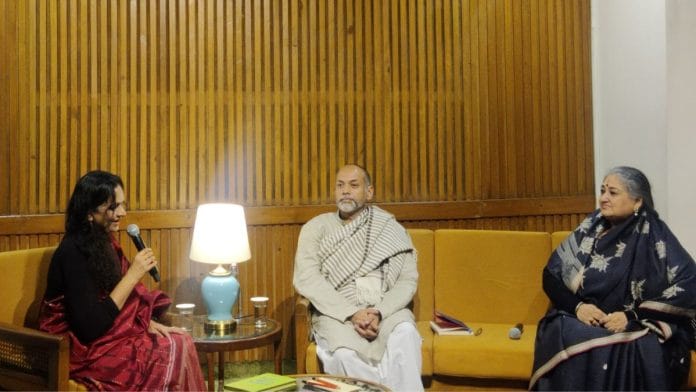 (L-R) Sujata Prasad and Oroon Das in conversation with Shubha Mudgal at India Habitat Centre |Photo: Sakshi Mehra, ThePrint