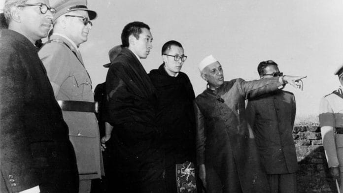 Prime Minister Jawaharlal Nehru with the Dalai Lama and the Panchen Lama