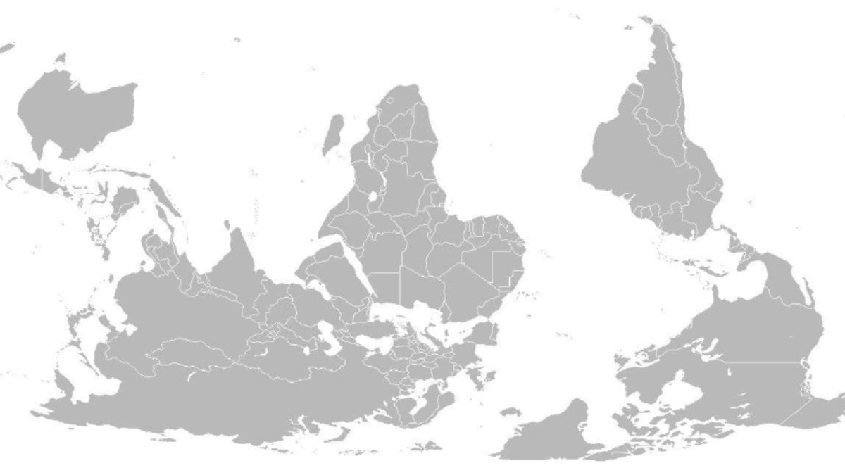 An inverted map of the world showing India's horizons and the importance of sea.