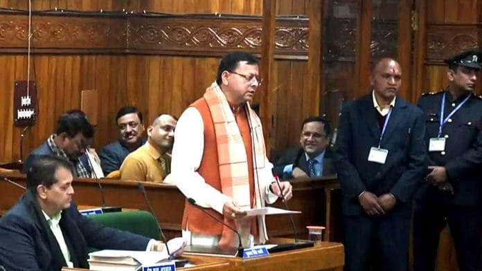 Uttarakhand CM Pushkar Singh Dhami table the UCC Bill on 6 February 2024. It was passed a day later. | ANI