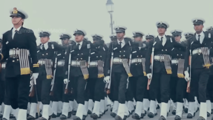 Indian Navy Contingent prepping for the Republic Day parade. | Screen grab | X\@IndiannavyMedia