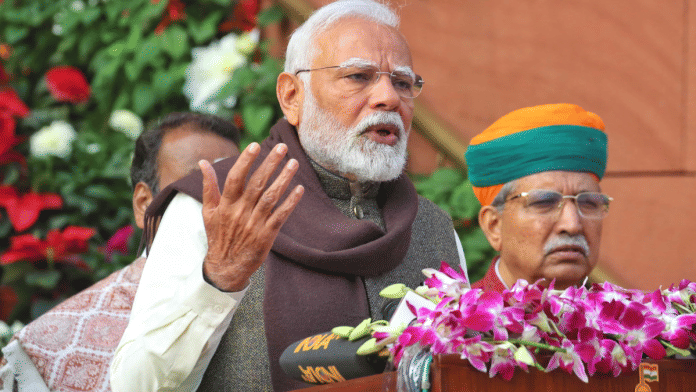 Prime Minister Narendra Modi at the Parliament house session on 31 January 2025. | Praveen Jain | The Print
