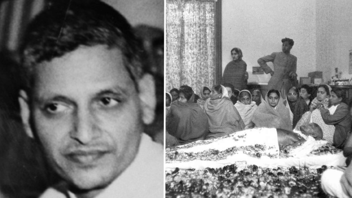 Archival photos of Nathuram Godse (left) and Mahatma Gandhi on death bed