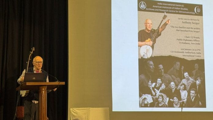 Tony Seeger, ethnomusicologist and nephew of Pete Seeger, speaks at IIC Delhi about the archival roots of American folk music | Photo: Sagrika Kissu | ThePrint