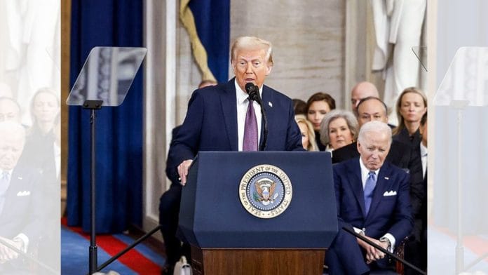 US President Donald Trump at his inauguration ceremony Monday | ANI