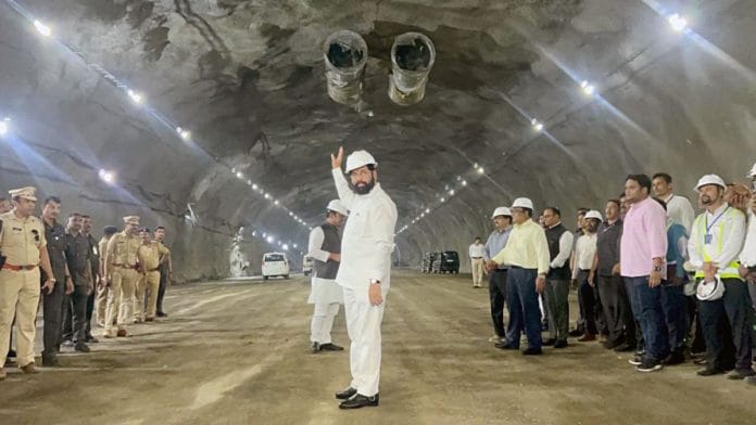 File photo: Former Maharashtra Chief Minister Eknath Shinde visiting the construction site of the Mumbai-Pune Expressway Missing Link project in November 2022 | ANI