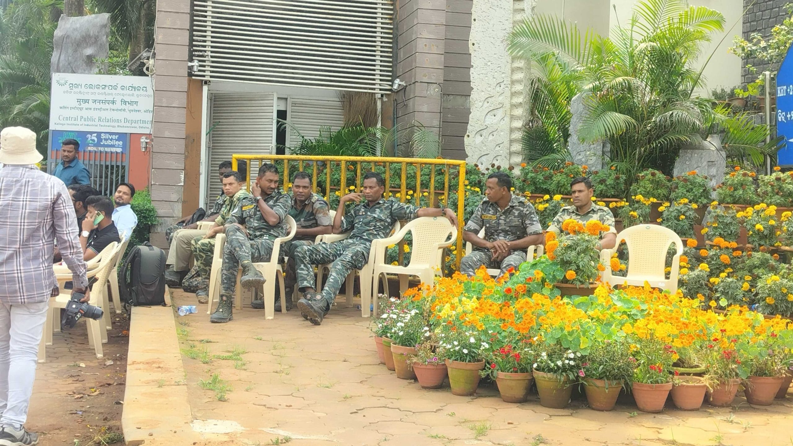 Police and the Odisha State Action Force are stationed outside KIIT University in Bhubaneswar as security tightens amid escalating protests and diplomatic fallout | Photo: Shubhangi Misra | ThePrint