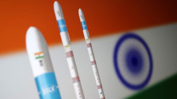 Small Satellite Launch Vehicle and Indian flag are seen in this illustration taken, October 10, 2024. REUTERS/Dado Ruvic/Illustration/FIle photo
