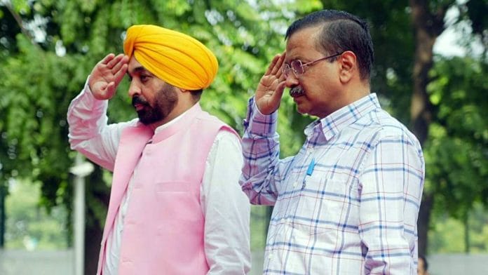 Punjab CM Bhagwant Mann (left) with AAP convenor Arvind Kejriwal | Photo: ANI