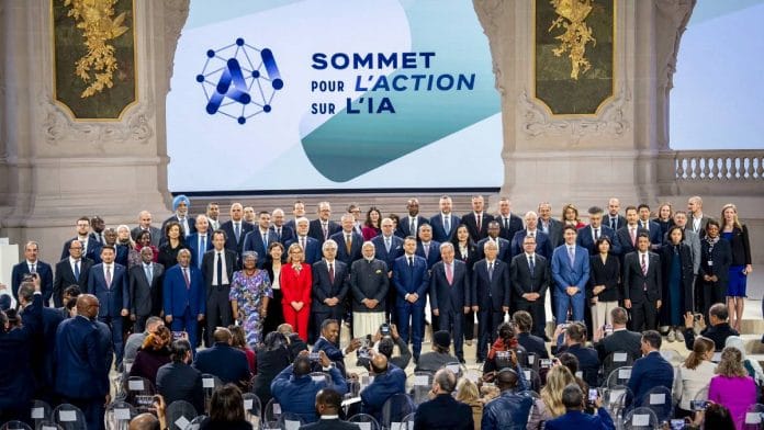 PM Narendra Modi, French President Emmanuel Macron, UN Secretary-General António Guterres and several world leaders and global tech experts come together for a group photo at the AI Action Summit in Paris Tuesday | Photo: ANI