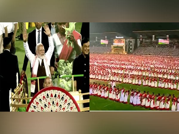 8,000 Jhumoir artists welcome PM Modi with their traditional performance at Guwahati's Sarusajai Stadium