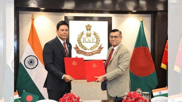 BSF chief Director General Daljit Singh Chaudhary with BGB head Major General Mohammad Ashrafuzzaman Siddiqui in New Delhi. | By special arrangement