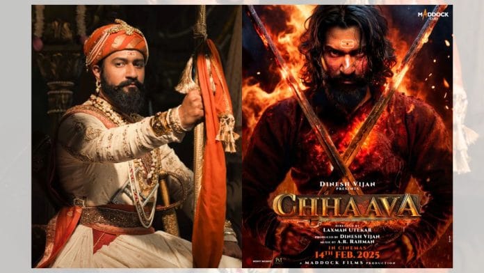 The poster and a still of Vicky Kaushal from the movie Chhaava. | @MaddockFilms/ X