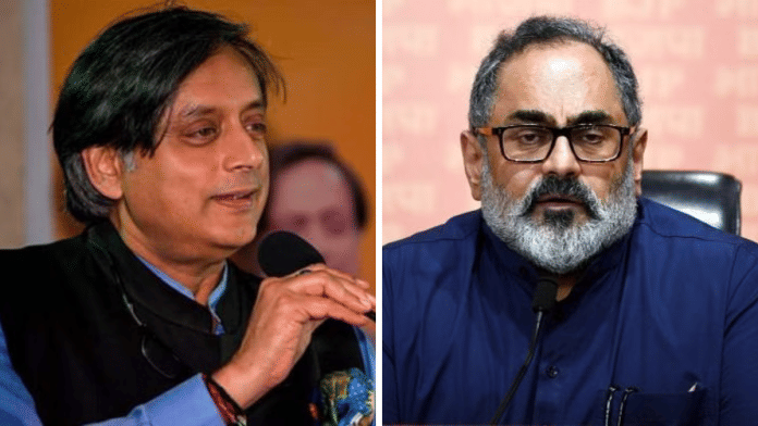 Congress leader Shashi Tharoor (L) and BJP politician Rajeev Chandrasekhar (R) | File Photo | ThePrint and ANI
