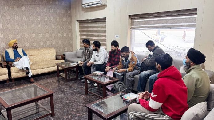 Punjab NRI affairs minister Kuldeep Singh Dhaliwal meets Indians deported from the US in Amritsar, Wednesday | Photo: ANI