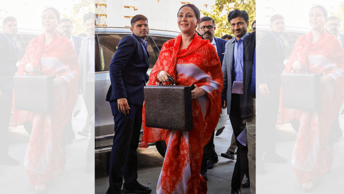 Rajasthan Deputy Chief Minister Diya Kumari arrives to present the State Budget in the Assembly, in Jaipur, Wednesday | PTI