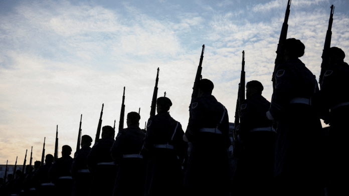 Members of the military honour guard march, on the day of a meeting between German Defence Minister Boris Pistorius and European Commissioner for Defence and Space Andrius Kubilius in Berlin, Germany, February 10, 2025. REUTERS/Liesa Johannssen/File Photo