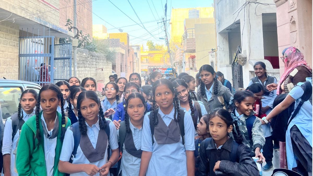 Students outside girls senior secondary school in Jodhpur's Pratap Nagar area | Fareeha Iftikhar | ThePrint