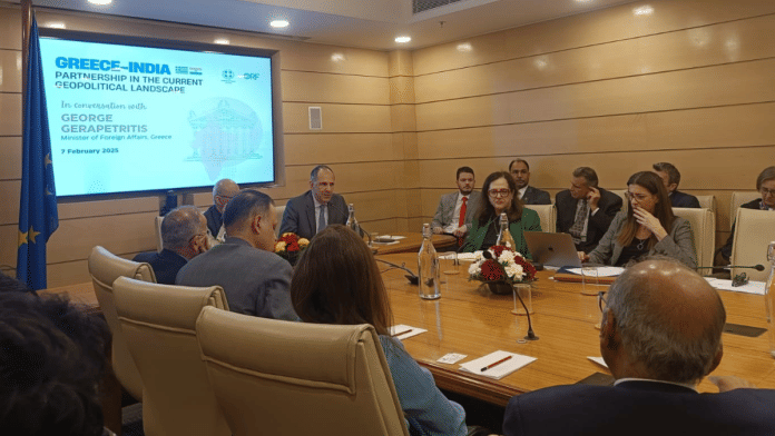 Greek Foreign Minister George Gerapetritis speaks at ORF's New Delhi event | ThePrint/Debdutta Chakraborty
