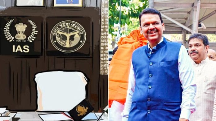 Representative image for Indian Administrative Services & Maharashtra CM Devendra Fadnavis | Illustration by Prajna Ghosh & photo by ANI