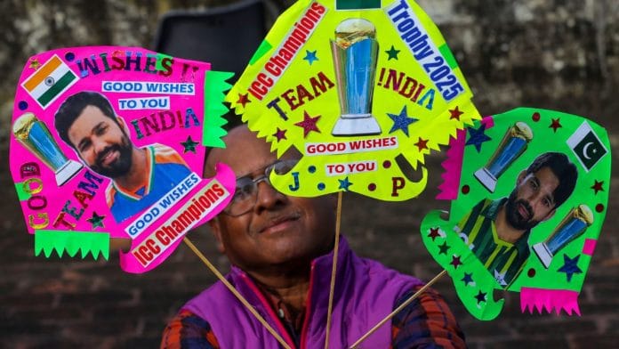 Famous kite-maker Jagmohan Kanojia displays his new kites ahead of the ICC Champions Trophy 2025 India-Pakistan match in Amritsar, Saturday. | ANI