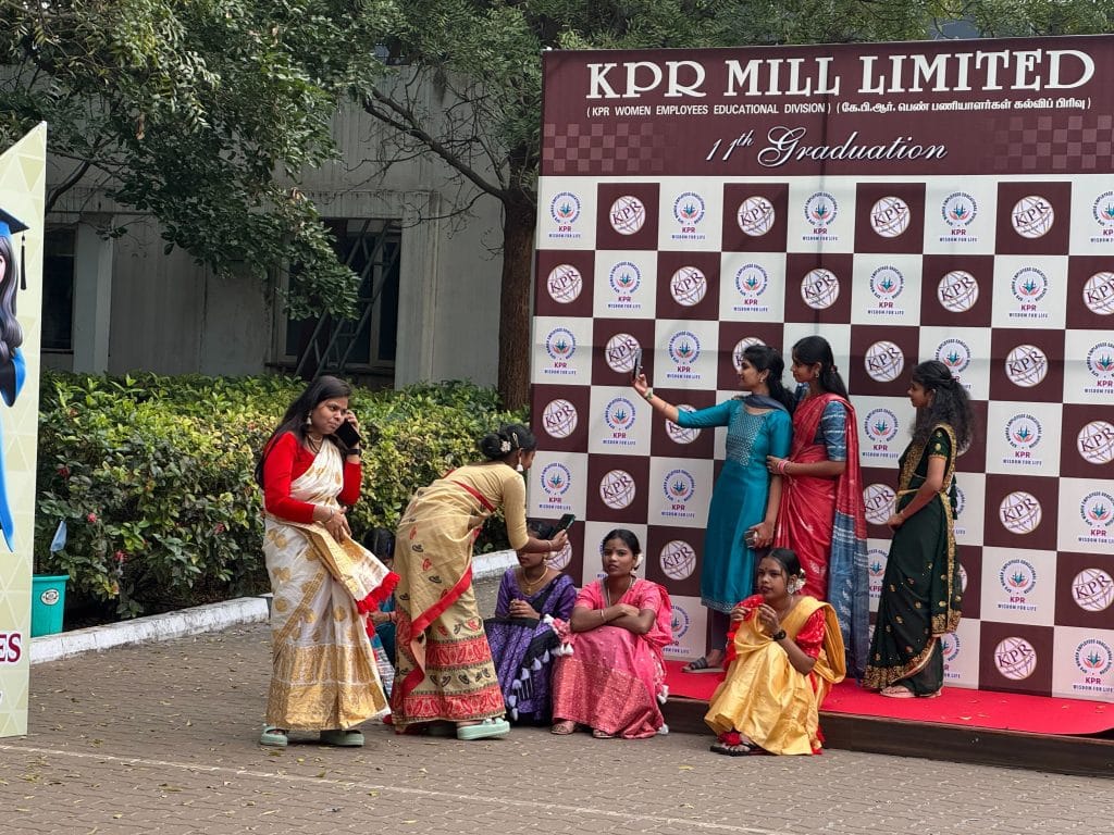 Women clicking selfies on the day of convocation at KPR Mill | Photo: Sagrika Kissu, ThePrint