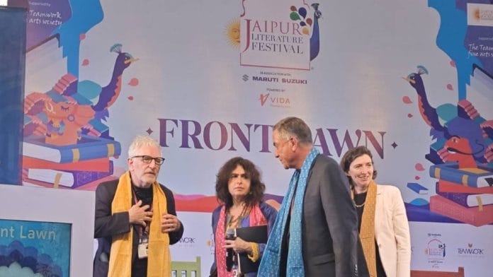 (L to R) Kevin Kelly, Selma Dabbagh, Gideon Levy and Lindy Cameron at the Jaipur Literature Festival | Photo: Madhurita Goswami | ThePrint